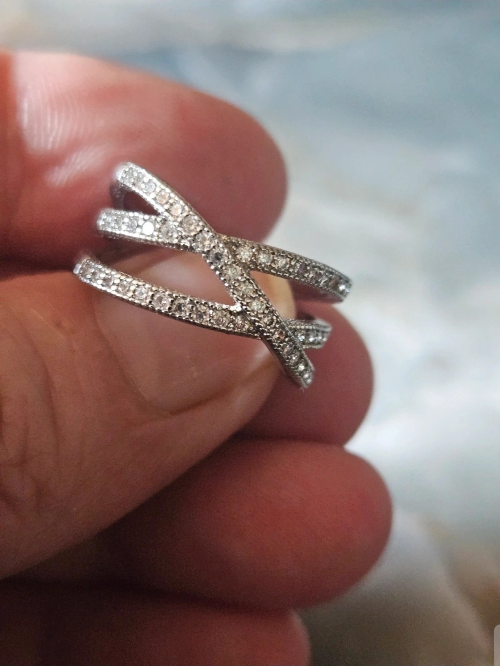 Silver Crisscross Pavé Ring - Sparkling White CZ Accent
